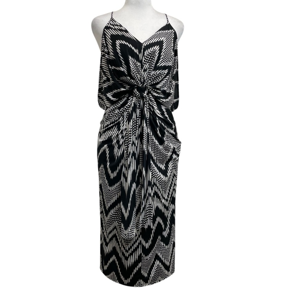 Misa Los Angeles Black & White Domino Blouson Sleeveless Midi Dress